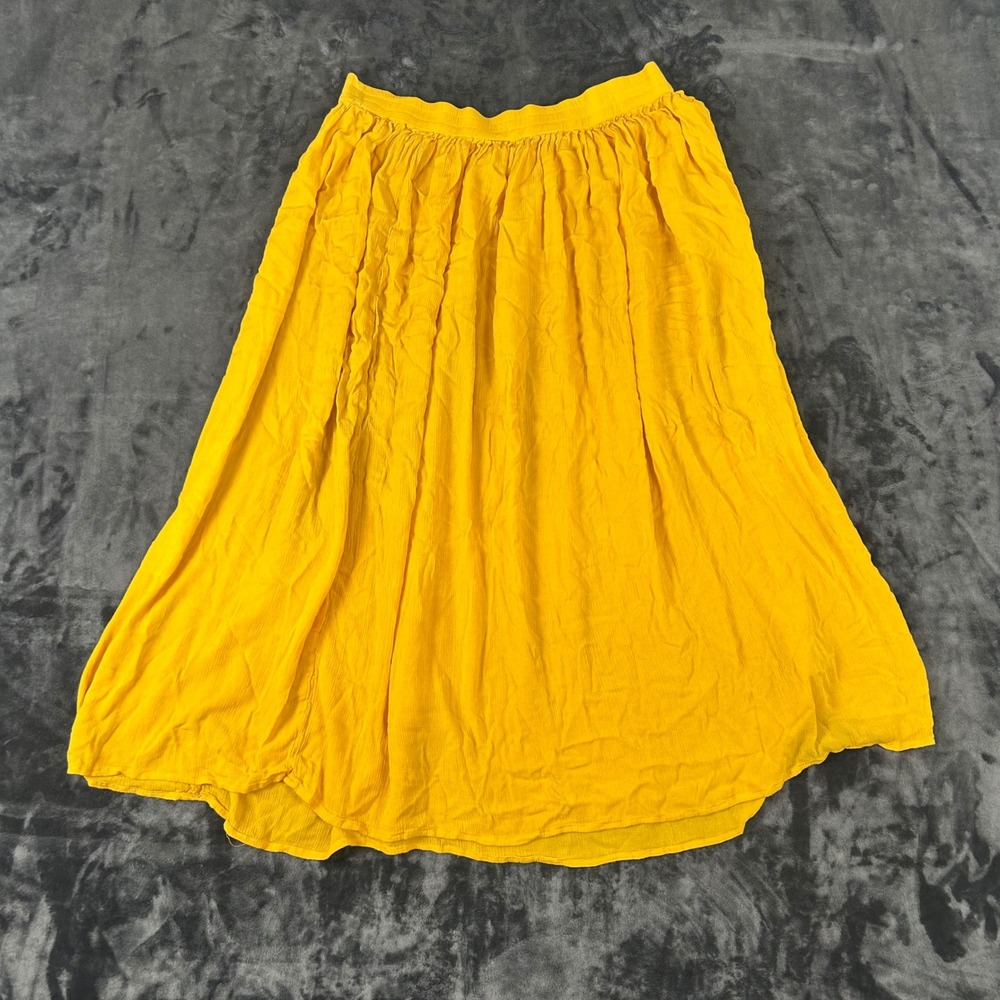 Midnight Sky Midi Skirt Womens Medium Yellow Rayon Elastic Waist Boho 2908